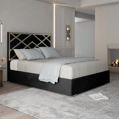 - Mayfair Upholstered Soft Velvet Metal Bed FrameBlack
