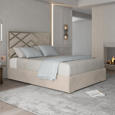  - Mayfair Upholstered Soft Velvet Metal Bed FrameCream