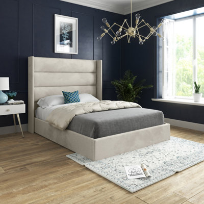 Nuno Straight Winged Upholstered Soft Velvet Bed FrameCream from B&Q