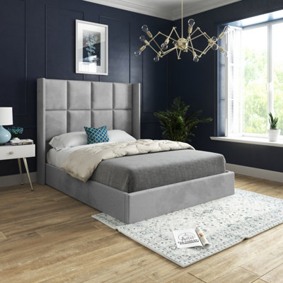  - Quanta Straight Winged Upholstered Soft Velvet Bed FrameGrey