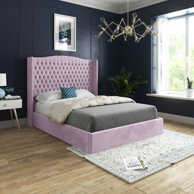 - Rana Curved Top Winged Upholstered Soft Velvet Bed FramePink
