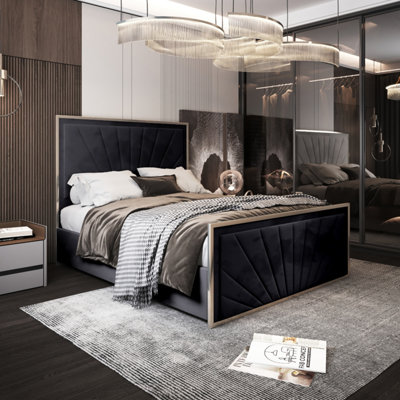 Roxy Upholstered Soft Velvet Metal Bed FrameBlack from B&Q