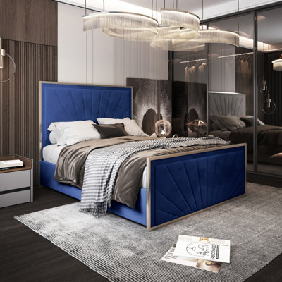 Roxy Upholstered Soft Velvet Metal Bed FrameBlue from B&Q