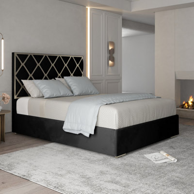 Tammy Upholstered Soft Velvet Metal Bed FrameBlack from B&Q