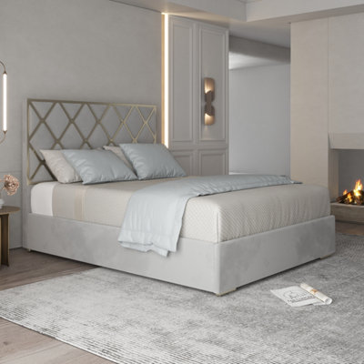 - Tammy Upholstered Soft Velvet Metal Bed FrameGrey