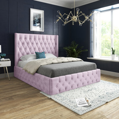  - Turin Straight Winged Upholstered Soft Velvet Bed FramePink