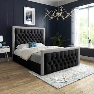  - Venice Glitter Border Upholstered Soft Velvet Bed FrameBlack