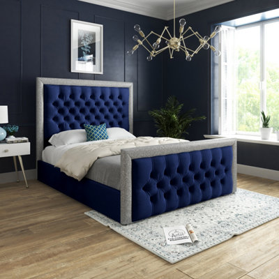  - Venice Glitter Border Upholstered Soft Velvet Bed FrameBlue