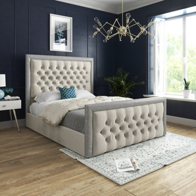  - Venice Glitter Border Upholstered Soft Velvet Bed FrameCream
