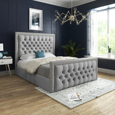  - Venice Glitter Border Upholstered Soft Velvet Bed FrameGrey