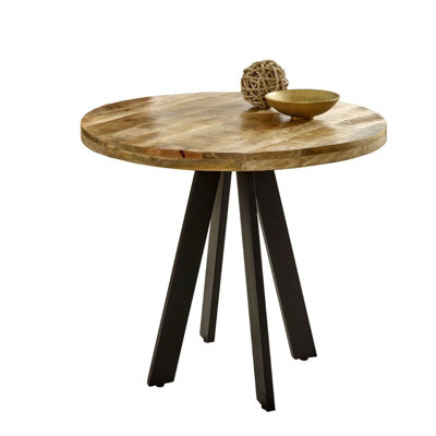 Brooklyn Surrey 4 Seater Round Dining Table - Solid Natural Wood, Metal Legs, Brown - Image 4