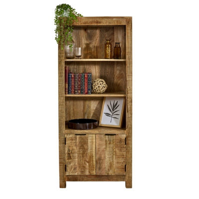 Buttercup Farm Surrey Bookcase With DoorsSolid Mango WoodL40 X W70 X H165 Cm from B&Q