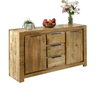 Buttercup Farm Surrey Large Sideboard 2 Door 3 DrawerSolid Mango WoodL40 X W145 X H80 Cm from B&Q