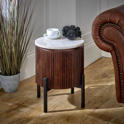 Brooklyn Opal Marble Top Mango Wood Side Table - Brown - Image 4