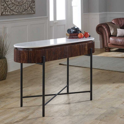 Opal Mango Wood Console Table With Marble Top And Metal Legs from B&Q