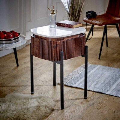  - Alston Mango Wood Bedside Table With Marble Top And Metal Legs