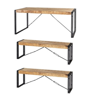 Upcycled Industrial Vintage Mintis Medium Dining Table Set With 2 Benches from B&Q