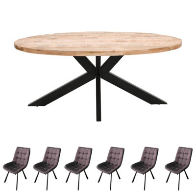 - Merlin Mango Wooden 6-8 Seater Oval Dining Table Set With 6 Chairs