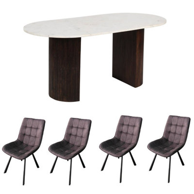  - Luxor Mango Wood Dining Table Set 170Cm With Marble Top And 4 Chairs