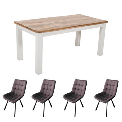  - Bianco Solid Mango Wood White Dining Table Set 170Cm With 4 Chairs