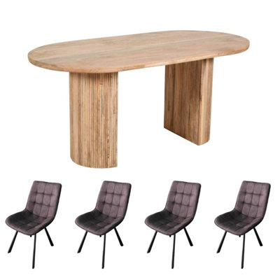  - York Light Mango Wood Dining Table Set 170Cm With 4 Chairs
