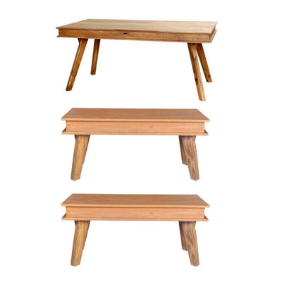 Indus Sheesham Wooden Medium Size Dining Table Set And 2 Benches from B&Q