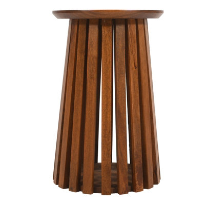 Brooklyn Slatted Mango Wood Side Table - Brown Wood - Image 4