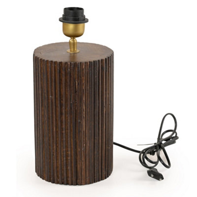  - Fluted Brown Wooden Lamp Base (Without Shade)