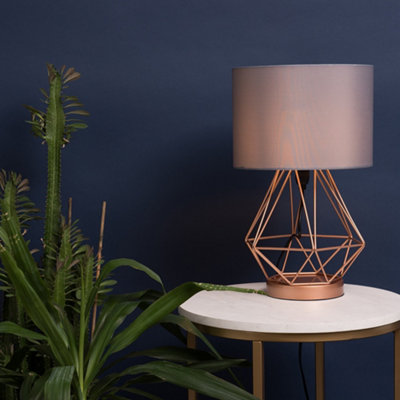 B&Q -  Pair Of Modern Copper Metal Basket Cage Touch Table Lamps With Grey Shades