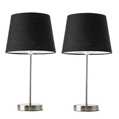 Valuelights Pair Of - Modern Standard Table Lamps In Satin Nickle Finish With Drum Shade Black/Gold