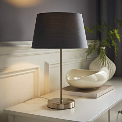 Valuelights Charles Brushed Chrome Table Lamp With Grey Tapered Shade from B&Q