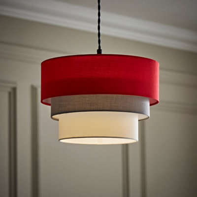 B&Q -  Aztec 3 Tier Red Fabric Ceiling Light Shade And Bulb (D)30Cm