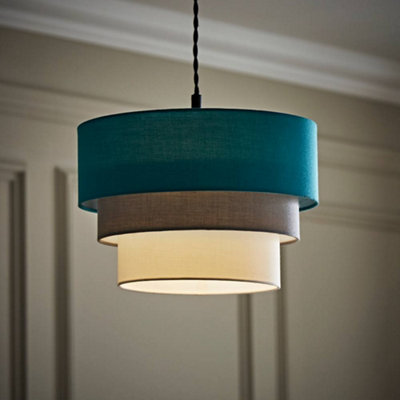 B&Q -  Aztec 3 Tier Teal Fabric Ceiling Light Shade And Bulb (D)30Cm