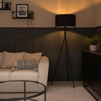 B&Q -  Camden Black Tripod Floor Lamp With Navy Drum Shade And Bulb