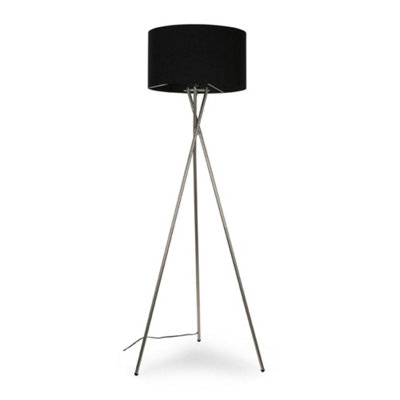 Valuelights Camden Chrome Tripod Floor Lamp With Drum Shade Black