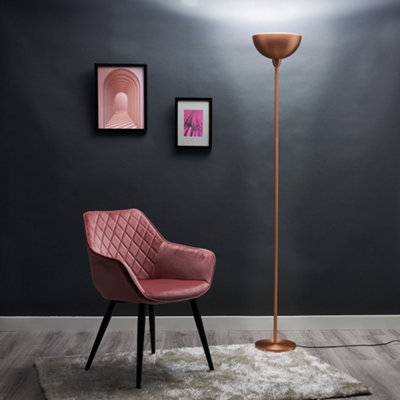 Valuelights Forseti Modern Copper Uplighter Floor Lamp With Bowl Shaped Shade - Includes 6W Led Gls Bulb 3000K Warm White