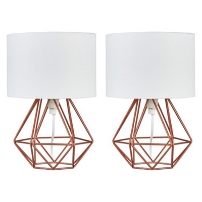 B&Q -  Angus Pair Of Angus Small Copper Metal Basket Cage Table Lamps With White Fabric Shades