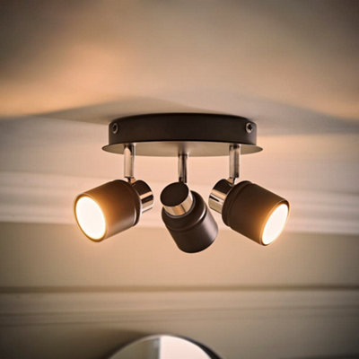 B&Q -  Benton Black 3 Way Round Ip44 Bathroom Ceiling Spotlight And Cool Bulbs