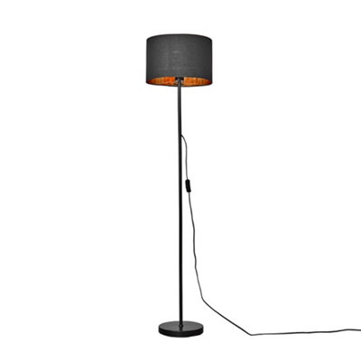 Valuelights Floor Lamp Base In Metal Finish With Drum Shade Black/Gold