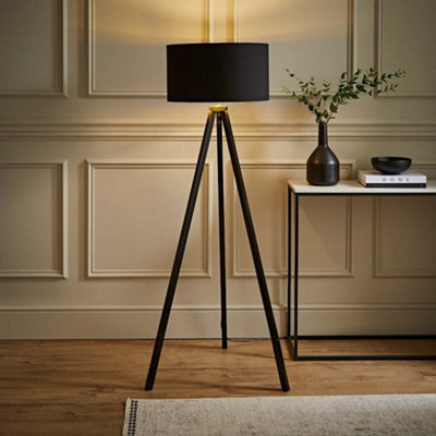 B&Q -  Barbro Black Tripod Floor Lamp With Metallic Inner Shade
