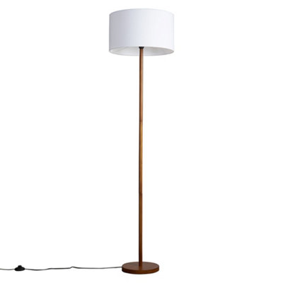 Valuelights Dark/White Heather Modern Scandi Floor Lamp In Wooden Finish With Drum Shade - Includes 6W Led Gls Bulb 3000K