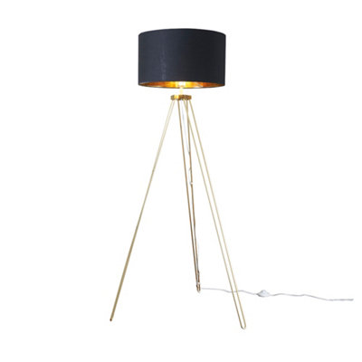 B&Q -  Aero Gold Hairpin Design Tripod Floor Lamp With Black Gold Drum Shade