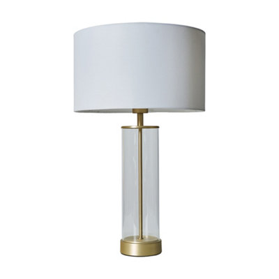 B&Q -  Balan Matt Gold Table Lamp With White Drum Shade