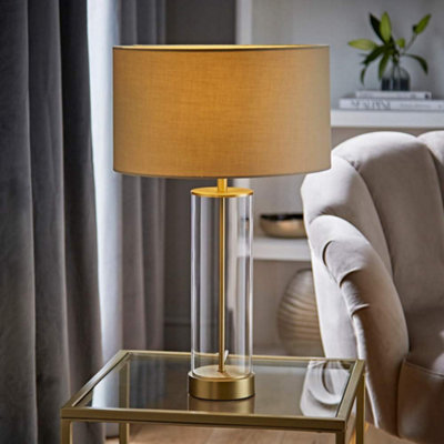 Valuelights Balan & Clear Tube Table Lamp With Cylinder Shade Gold/Beige