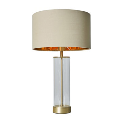 B&Q -  Balan Matt Gold And Clear Tube Table Lamp With Beige Gold Shade