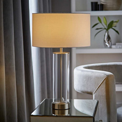 Valuelights Balan Brushed Chrome Table Lamp With Drum Shade White