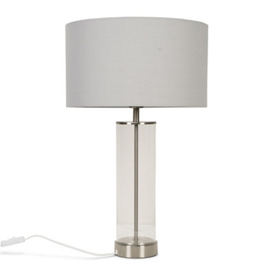 Valuelights Balan Brushed Chrome Table Lamp With Drum Shade Grey