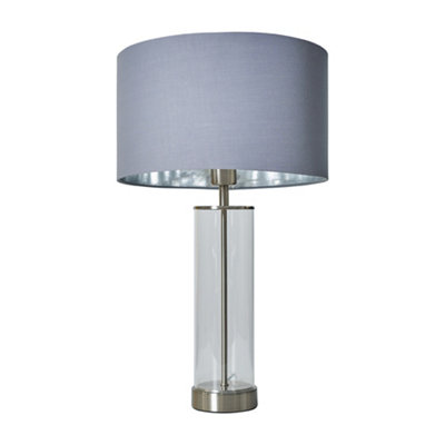 Valuelights Balan Brushed Chrome And Clear Tube Table Lamp With Chrome Cylinder Shade Grey
