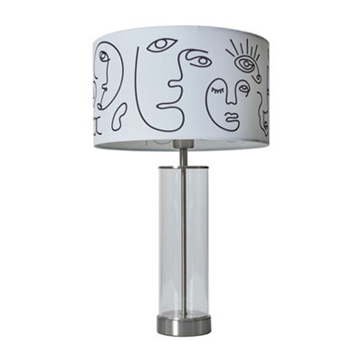 Valuelights Brushed Chrome And Clear Tube Table Lamp With Artistic Portrait Design Shade White