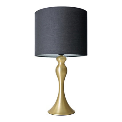 B&Q -  Faulkner Modern Matt Gold Spindle Design Table Lamp With Black Drum Shade